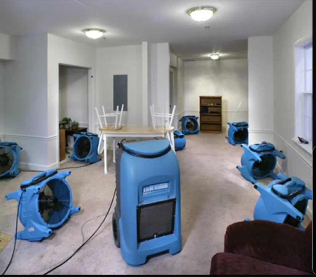Air movers and dehumidifier setup for Water Damage Restoration in Blytheville